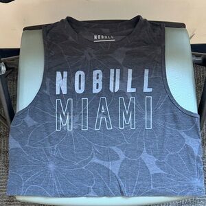 NOBULL Charcoal/Navy Crop Tank with Light Blue Miami Script